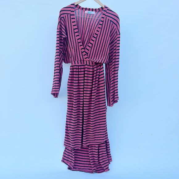 Free People Yacht Club Midi Dress Striped Long Sleeve Cut Out Red Black Medium - Picture 4 of 9